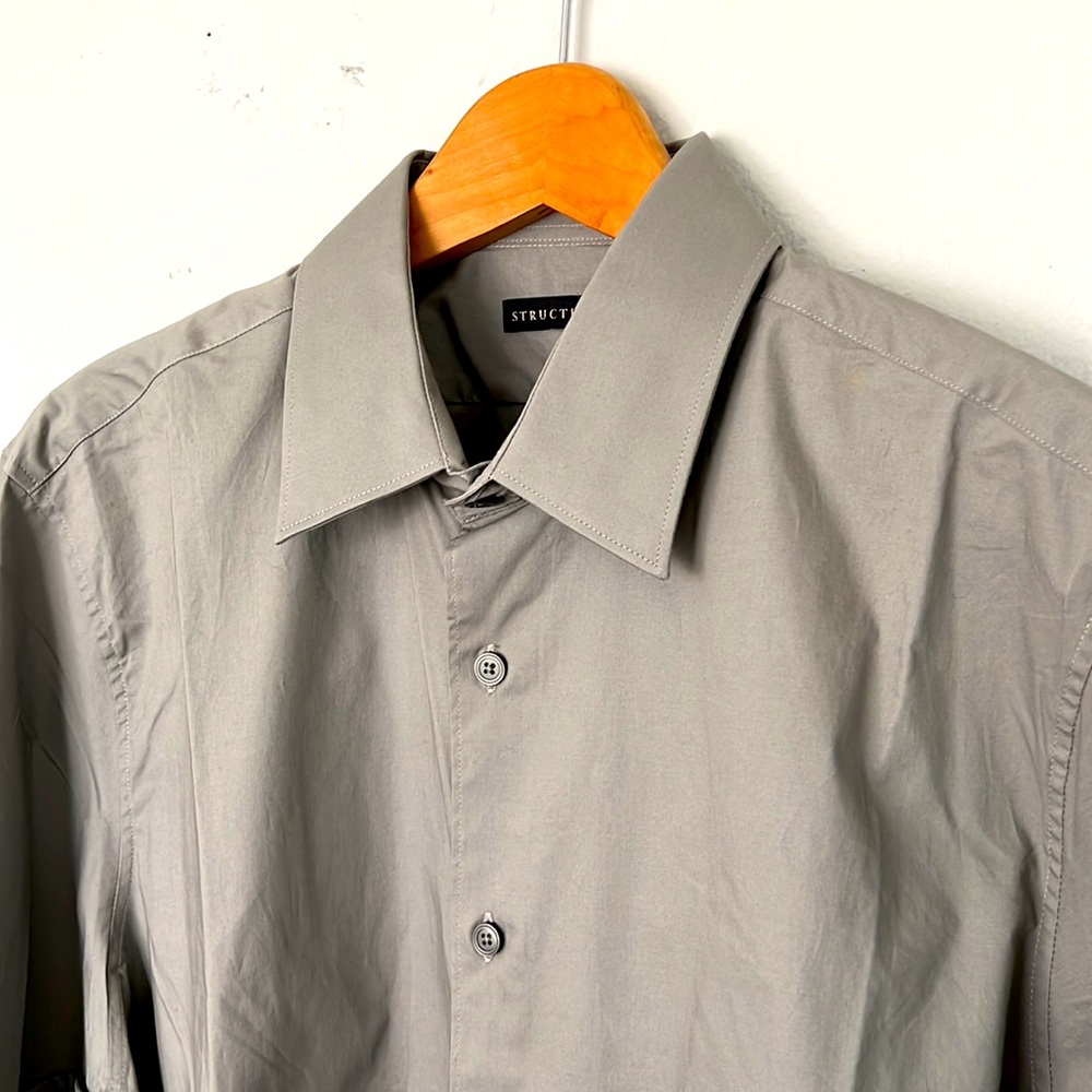 STRUCTURE Button Down Shirt Grey Stretch Modern Fit